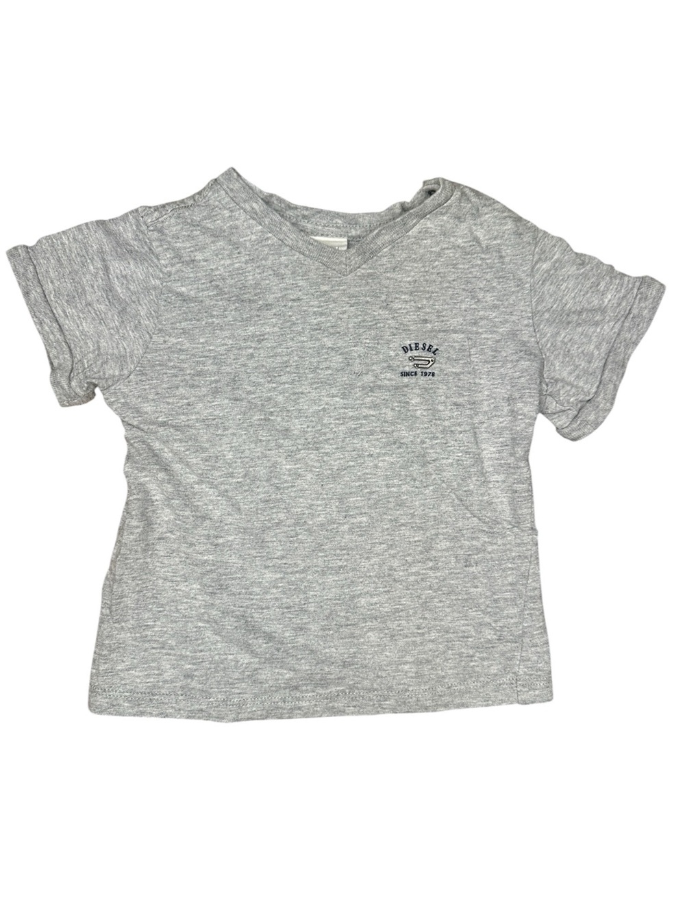 Diesel Kids Light Gray V-Neck Tee with Small Logo